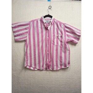 Vintage Forenza Sport Candy Striped Button Down Shirt Medium Pink White SS 80s